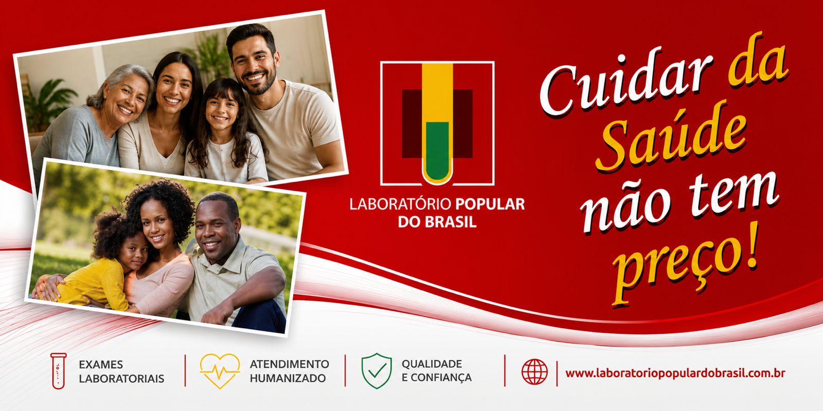 Peça institucional da marca com o slogan Cuidar da saúde não tem preço